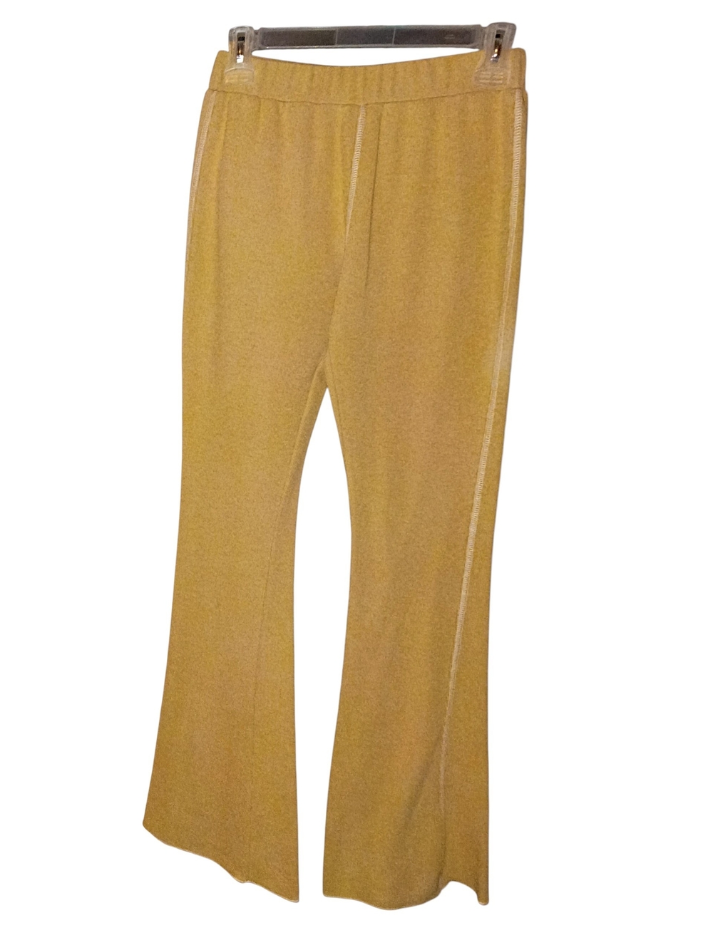 POL Mustard Yellow Knit Flared Bottom Pull On Stretchy Pants W/ Back Pockets